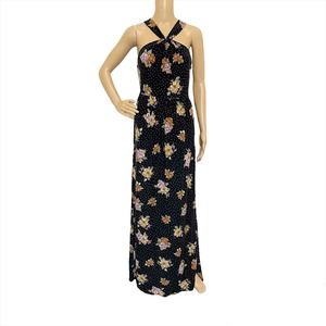 Free People Black Polka Dot Floral Maxi Dress Sz S Boho Festival Summer
